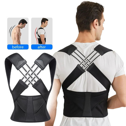 Back Brace Posture Corrector for Men - Adjustable Full Back Support