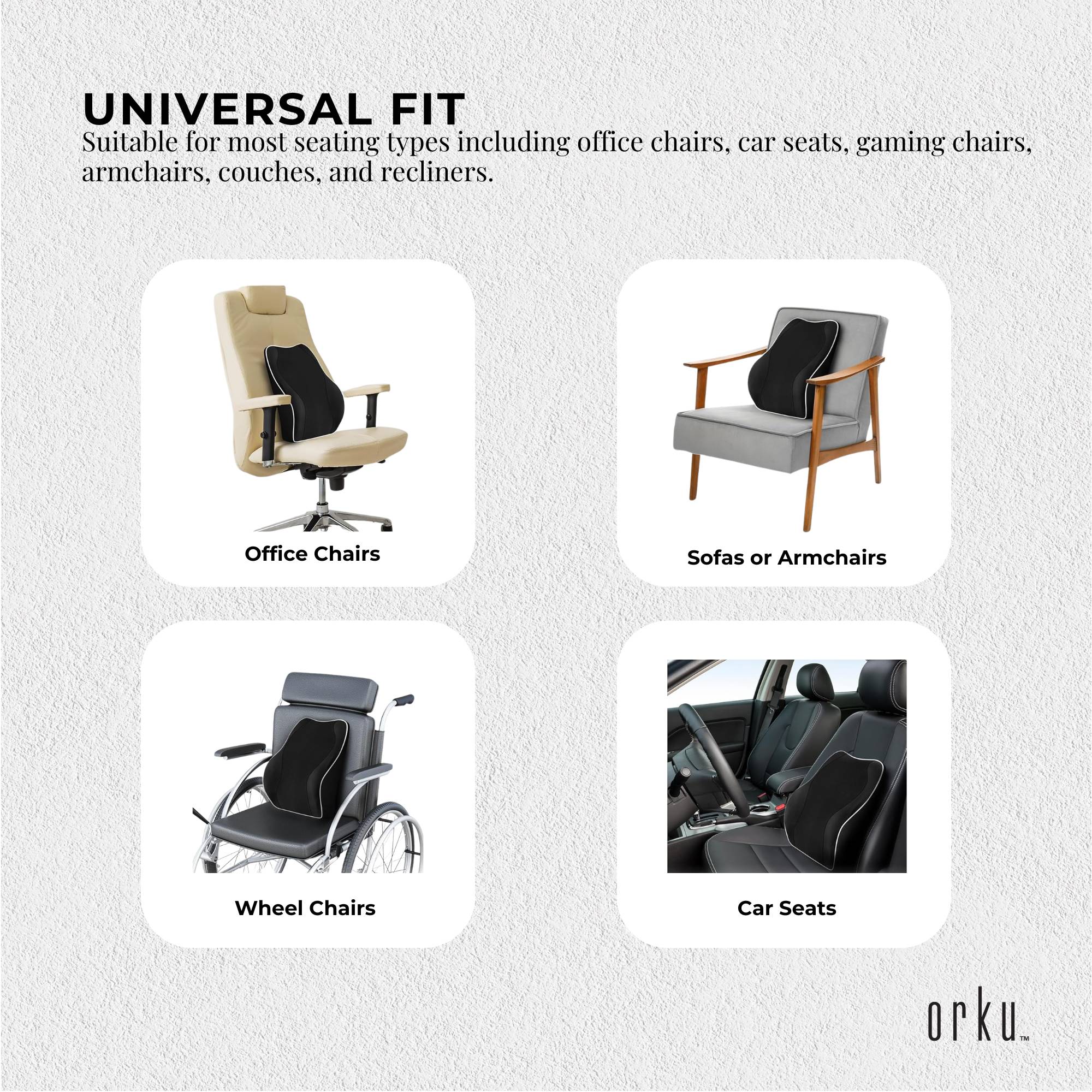 Orku Ergonomic Lumbar Cushion - Memory Foam Back Support Car Office Gaming Chair